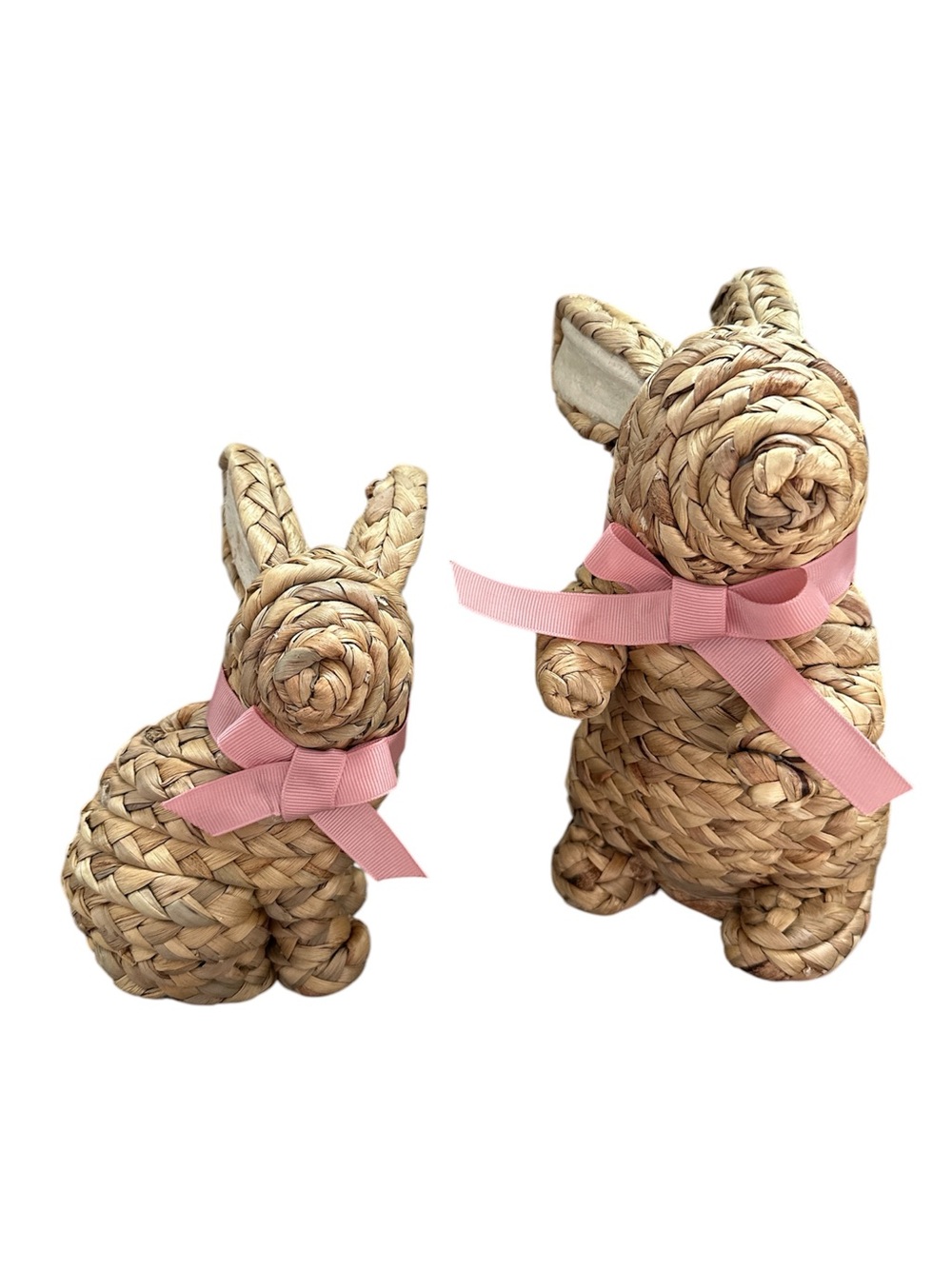 Threshold Natural Seagrass Bunny Figures with Pink Bows